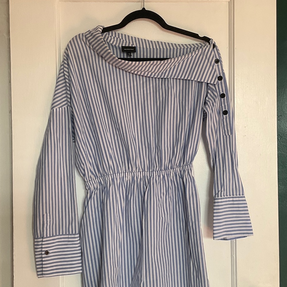 Who What Wear Blue and White Asymmetrical Dress - Picture 4 of 7